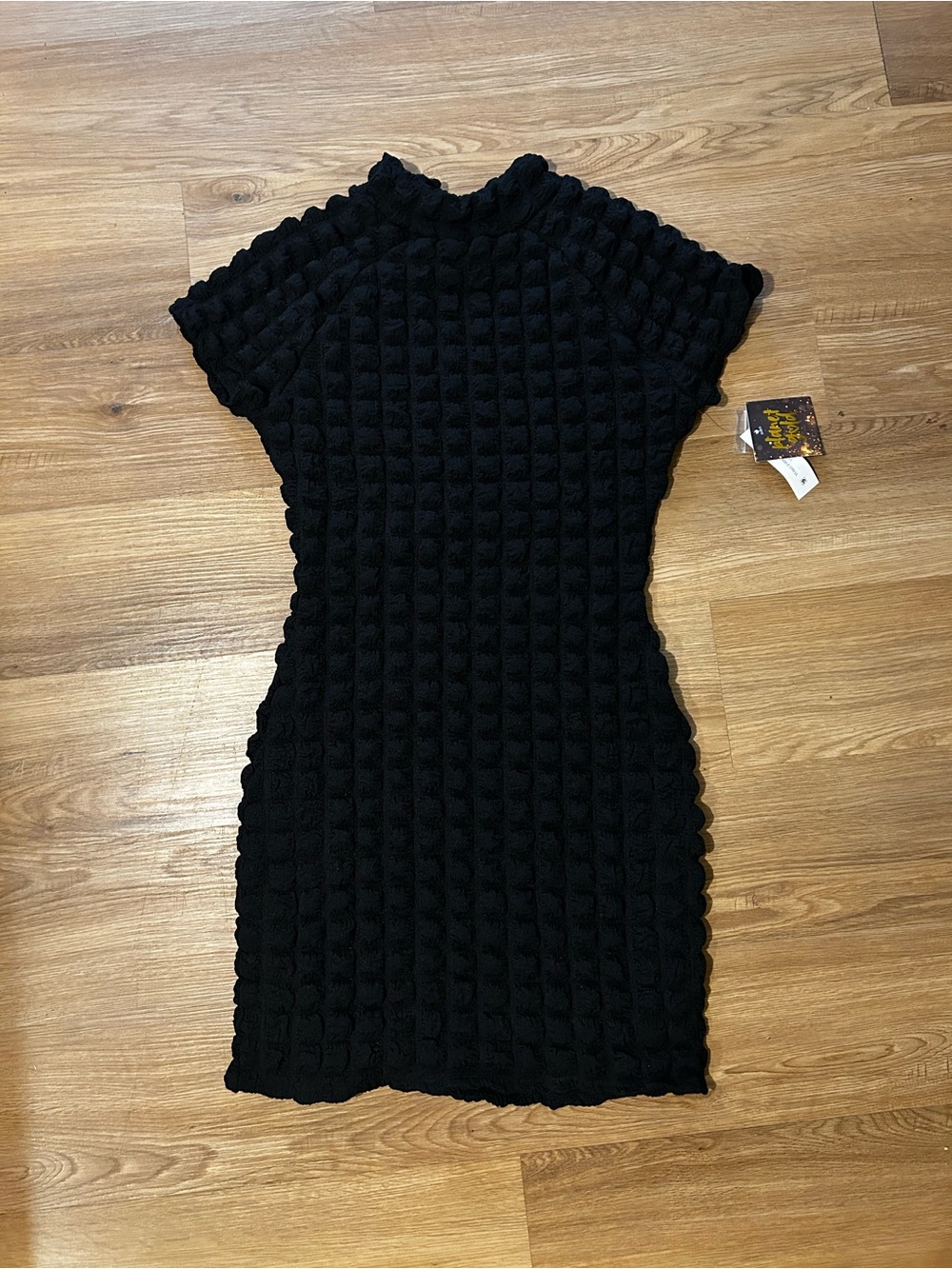 Planet Gold Black Textured Short-Sleeve Bodycon Mini Dress Size S